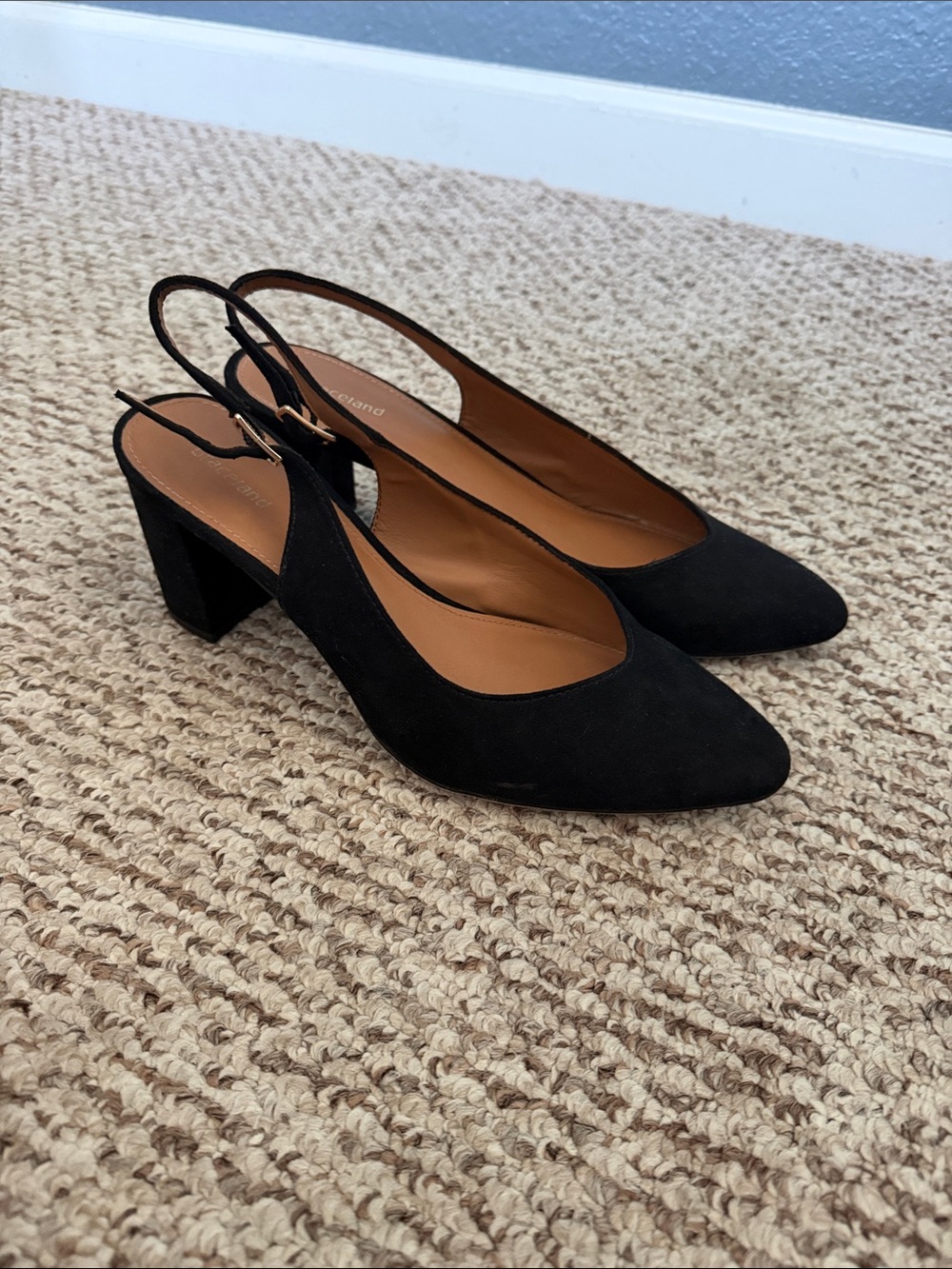 Classic Black Suede Slingback Block Heels - Picture 3 of 12